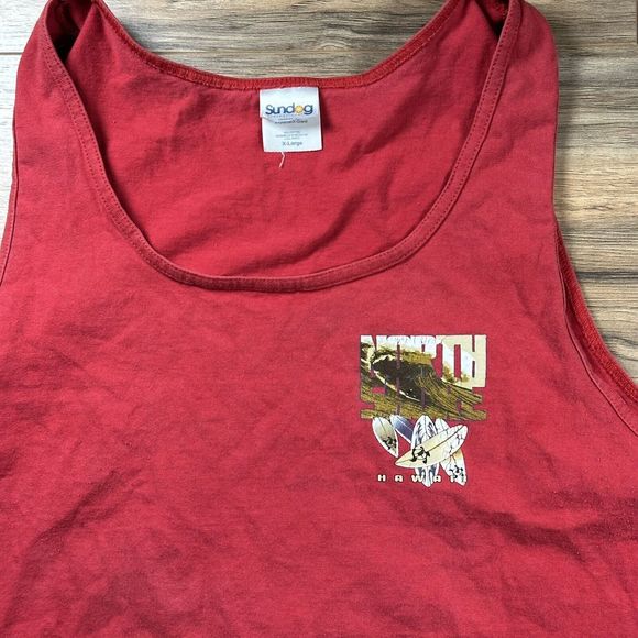 Vintage Shirt Adult XL Tank Top Red‎ Surfing Beach Hawaii Graphic Y2K - Picture 2 of 8